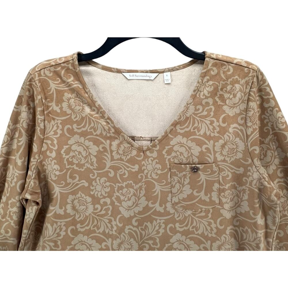 Soft Surroundings Tunic Top Womens S‎ Tan Faux Suede Floral Roll Tab Boho Chic - Picture 4 of 14